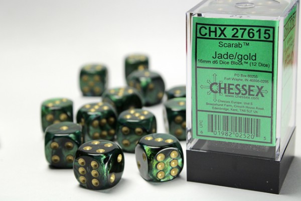 Chessex Scarab Jade w/ Gold - 12 w6 16mm