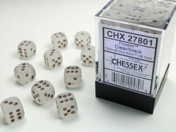 Chessex Frosted Clear w/ Black - 36 w6 (12mm)