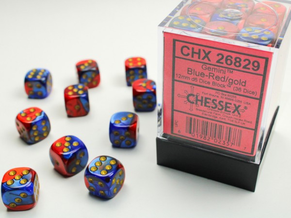 Chessex Gemini Blue Red w/ Gold - 36 w6 12mm