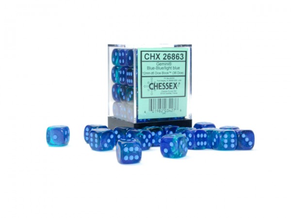 Chessex Gemini Blue Blue w/ light blue Luminary - 36 w6 (12mm)
