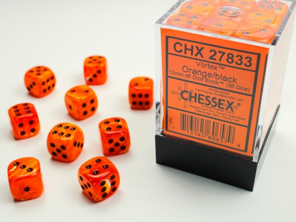 Chessex Vortex Orange w/ Black - 36 w6 12mm