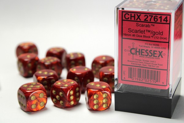 Chessex Scarab Scarlet w/ Gold - 12 w6 16mm
