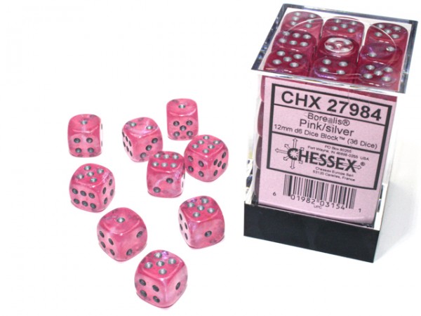 Chessex Borealis Pink w/ Silver Luminary - 36 w6