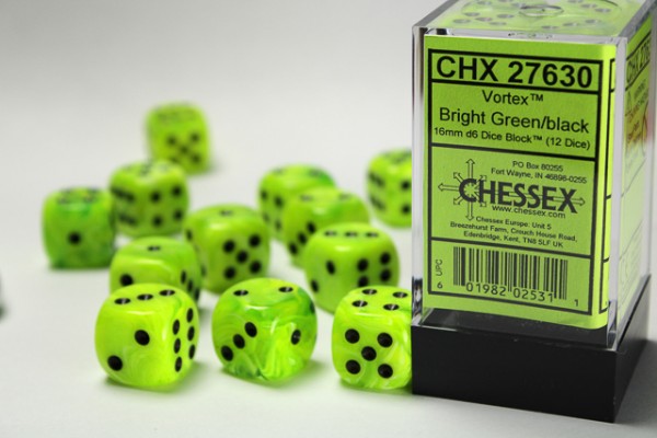 Chessex Vortex Bright Green w/ Black - 12 w6 16mm