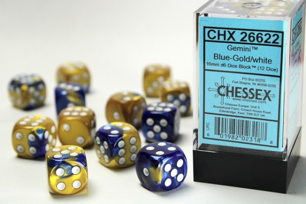 Chessex Gemini Blue Gold w/ White - 12 w6 16mm