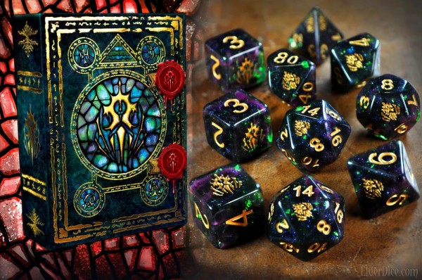 Mythic Elder Dice: Crest of Dagon - Glass and Wax Polyhedral Dice Set (Box)