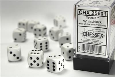 Chessex Opaque White w/ Black - 12 w6 16mm