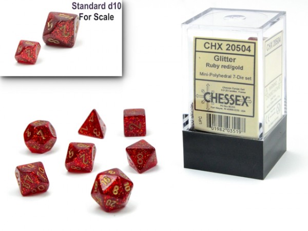 Chessex Mini Dice: Glitter Ruby Red w/ Gold - 7 w4-20