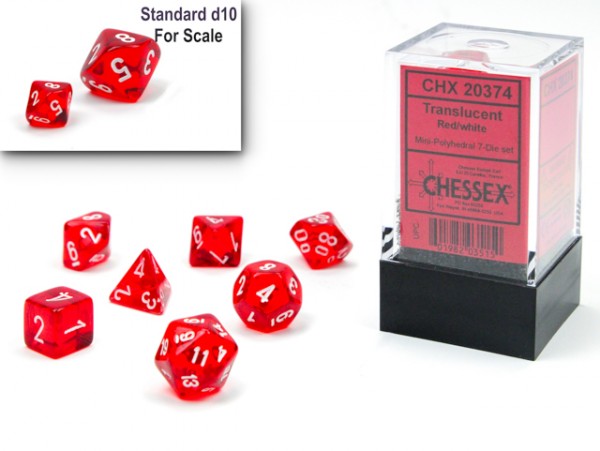 Chessex Mini Dice: Translucent Red w/ White - 7 w4-20