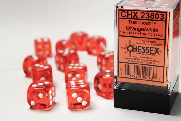 Chessex Translucent Orange w/ White - 12 w6 (16mm)