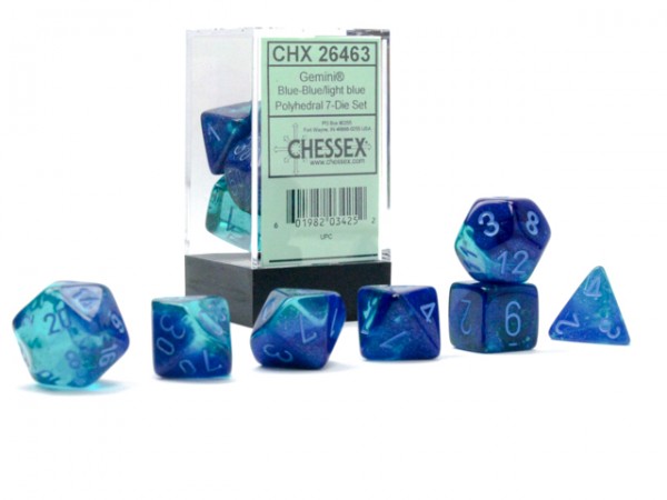 Chessex Gemini Blue Blue w/ light blue Luminary - 7 w4-20