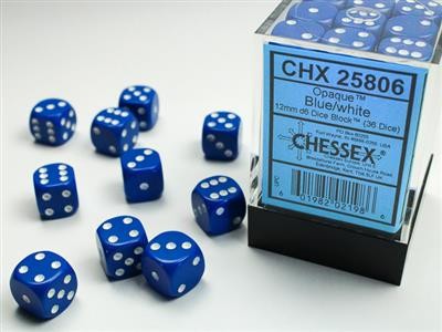 Chessex Opaque Blue w/ White - 36 w6 (12mm)