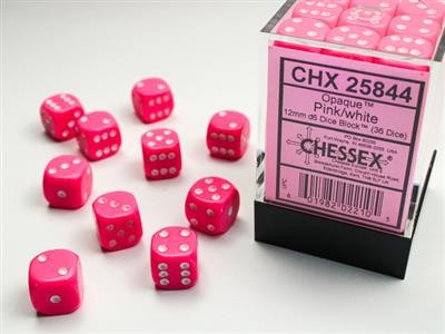 Chessex Opaque Pink w/ White - 36 w6 (12mm)