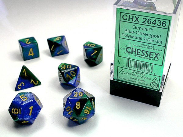 Chessex Gemini Blue Green w/ Gold - 7 w4-20