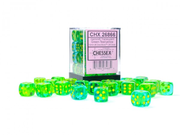 Chessex Translucent Gemini Green-Teal w/ Yellow - 36 w6 (12mm)