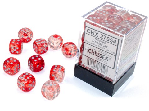 Chessex Nebula Red w/ Silver Dice Block (12mm)