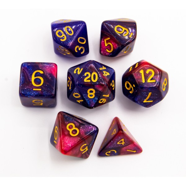 CHC Sparkly Fusion Blue-Red w/Gold Dice Set (7)