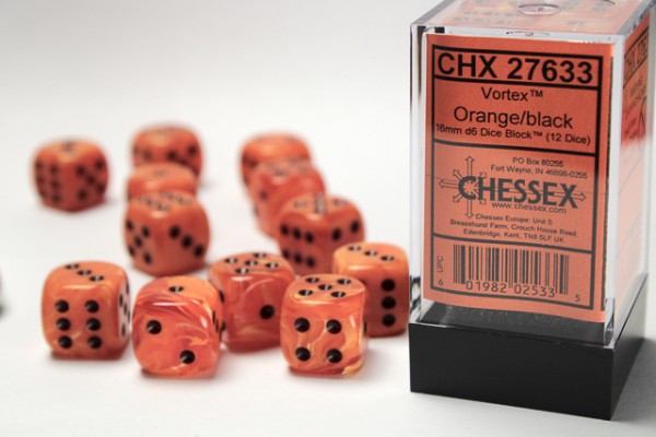 Chessex Vortex Orange w/ Black - 12 w6 16mm