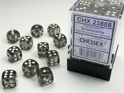 Chessex Translucent Smoke w/ White - 36 w6 (12mm)