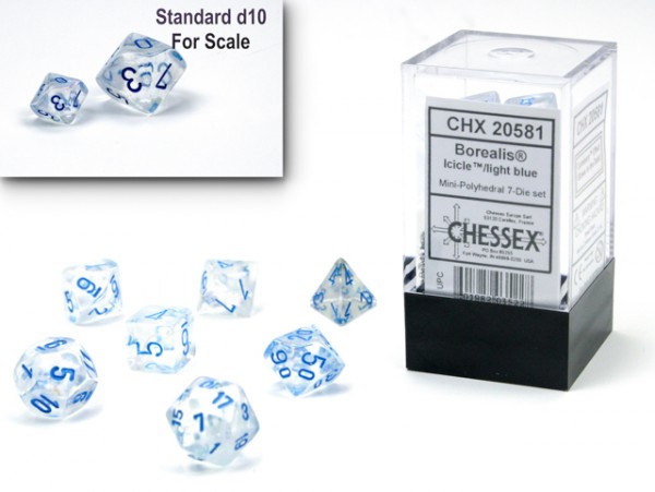 Chessex Mini Dice: Borealis Icicle w/ Light Blue Luminary - 7 w4-20