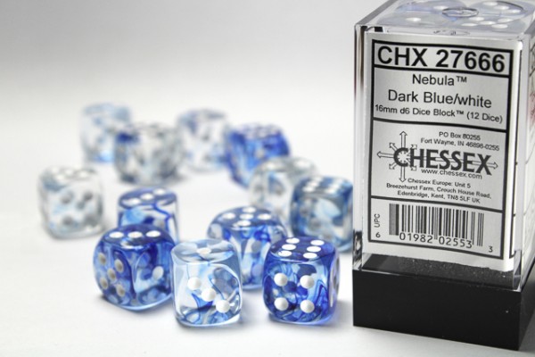 Chessex Nebula Dark Blue/white - 12 w6 16mm