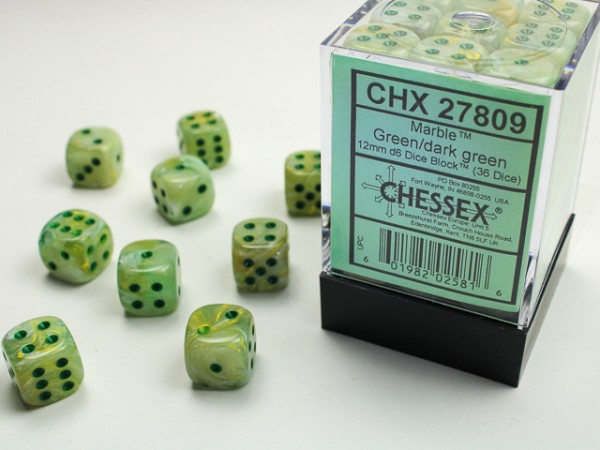 Chessex Marble Green w/ Dark Green - 36 w6 (12mm)