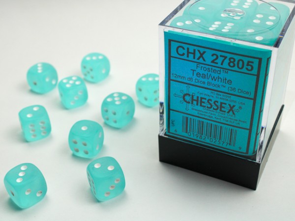 Chessex Frosted Teal w/ White - 36 w6 (12mm)