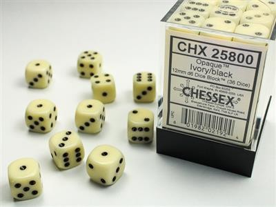 Chessex Opaque Ivory w/ Black - 36 w6 12mm