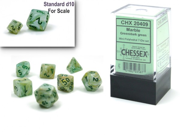 Chessex Mini Dice: Marble Green w/ Dark Green - 7 w4-20