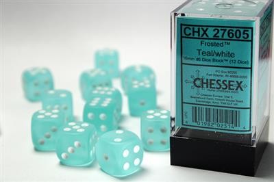 Chessex Frosted Teal w/ White - 12 w6 (16mm)