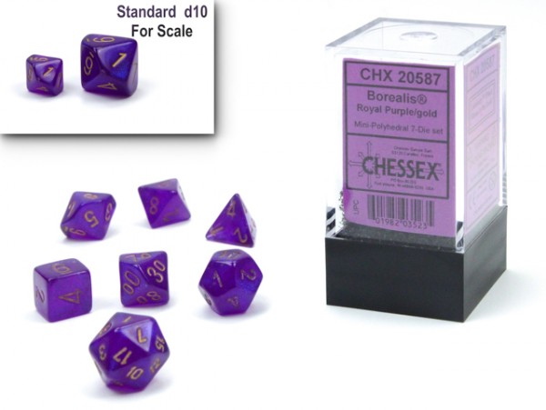 Chessex Mini Dice: Borealis Royal Purple w/ Gold Luminary - 7 w4-20