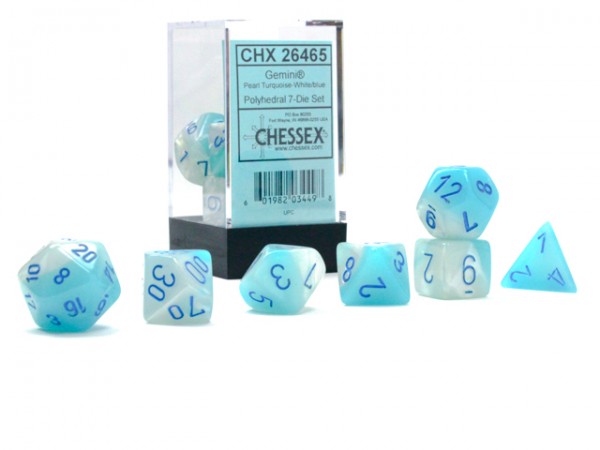 Chessex Gemini Pearl Turquoise-White w/ Blue Luminary - 7 w4-20