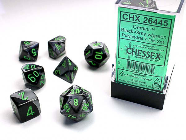 Chessex Gemini Black Grey w/ Green - 7 w4-20
