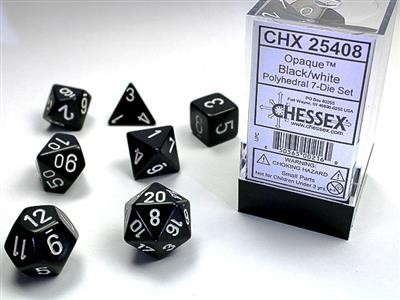 Chessex Opaque Black w/ White 7 w4-w20