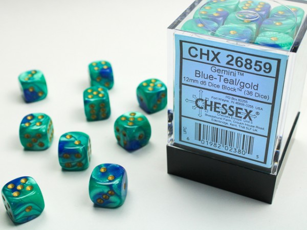 Chessex Gemini Blue Teal w/ Gold - 36 w6 (12mm)