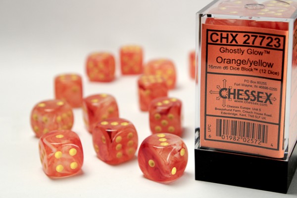 Chessex Ghostly Glow (Luminary) Orange w/ Yellow - 12 w6