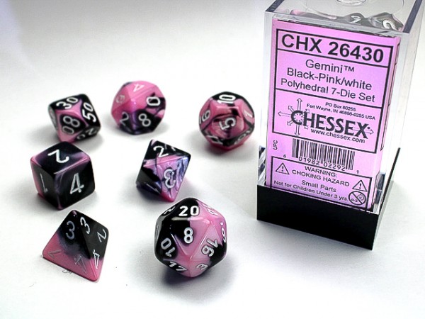 Chessex Gemini Black Pink w/ White - 7 w4-20