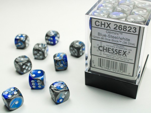 Chessex Gemini Blue Steel w/ White - 36 w6 12mm