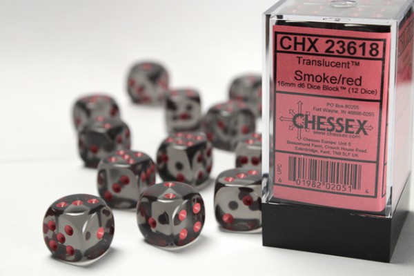 Chessex Translucent Smoke w/ Red - 12 w6 (16mm)