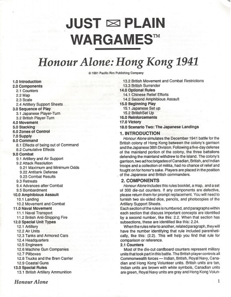 Just Plain Wargames: Honour Alone - Hong Kong 1941