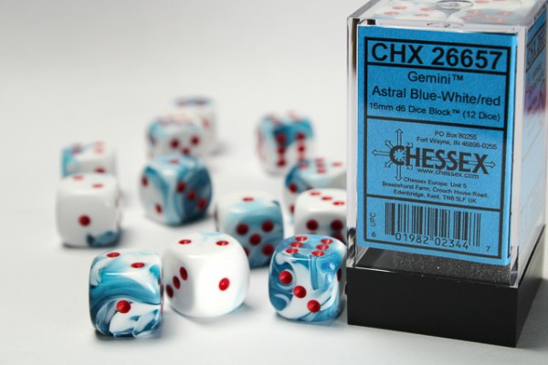 Chessex Gemini Astral Blue w/ White - 12 w6 16mm