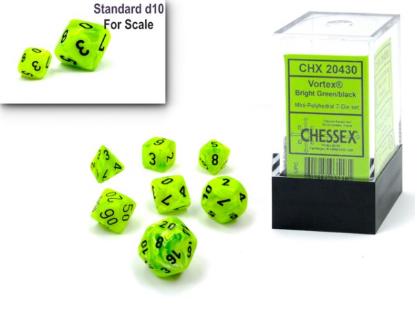 Chessex Mini Dice: Vortex Bright Green w/ Black - 7 w4-20