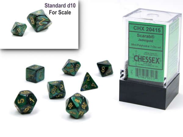 Chessex Mini Dice: Scarab Jade w/ Gold - 7 w4-20