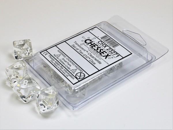 Chessex Translucent Clear w/ White 10w10
