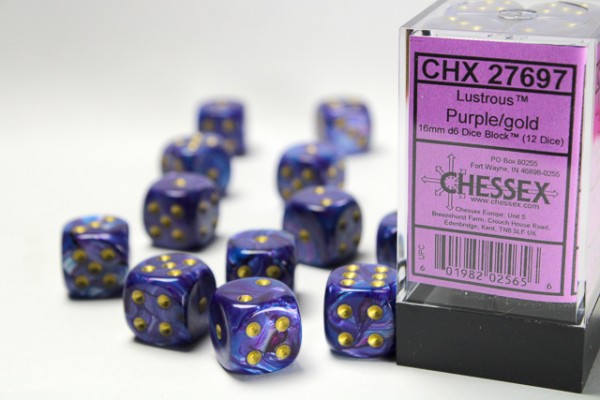 Chessex Lustrous Purple/gold - 12 w6 16mm