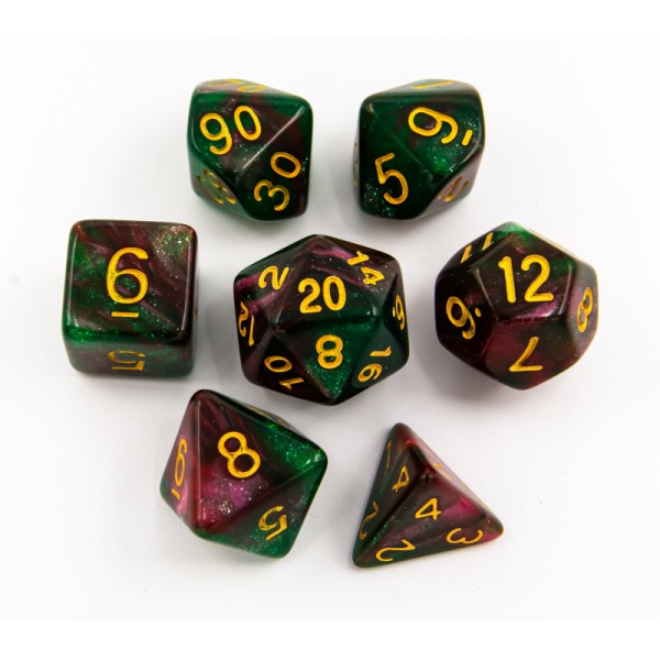 CHC Sparkly Fusion Green-Red w/Gold Dice Set (7)