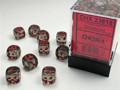 Chessex Translucent Smoke w/ Red - 36 w6 (12mm)