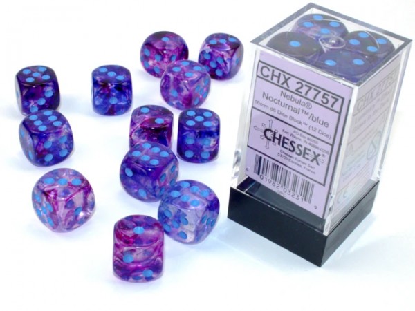 Chessex Nebula Nocturnal w/ Blue Dice Block (16mm)