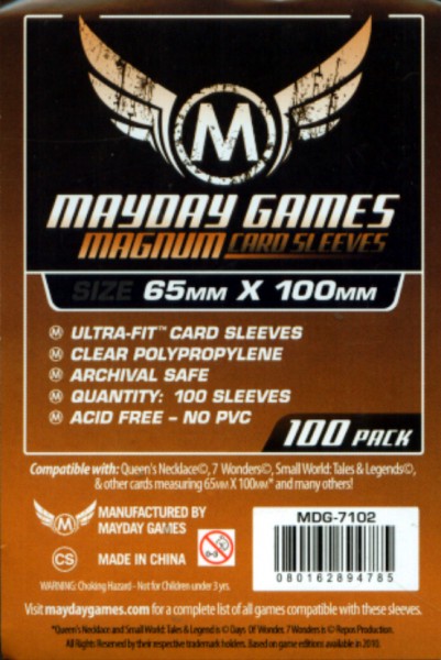 Mayday Games 100 7 Wonders u.a. Magnum Clear Sleeves (65 x 100mm)