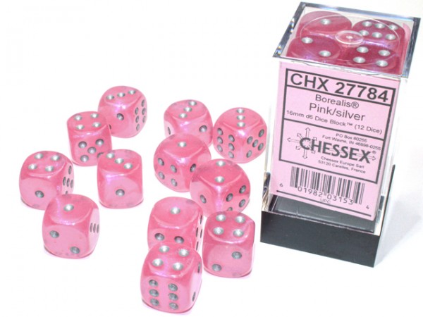 Chessex Borealis Pink w/ Silver Luminary - 12 w6